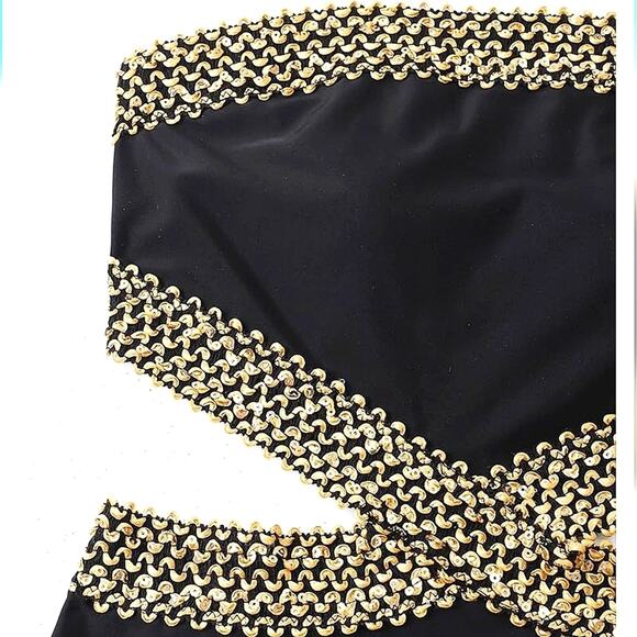Cut-Out Black One-Piece Swimsuit w/ Gold Mesh Detail | NWOT | Small - Picture 4 of 9